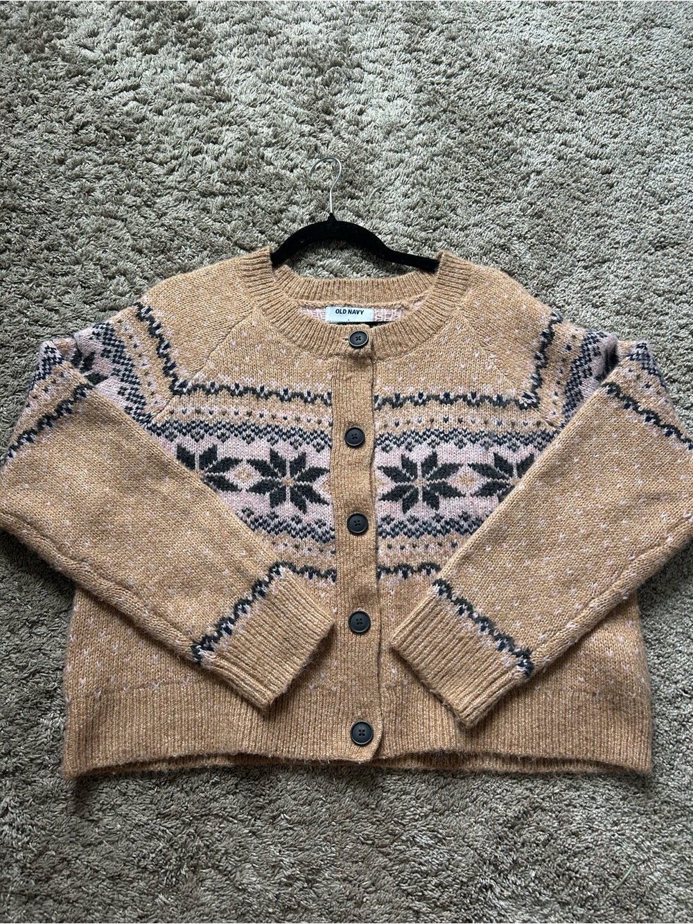 Old Navy Pink and Tan Fair Isle Button-Up Cardigan Women’s